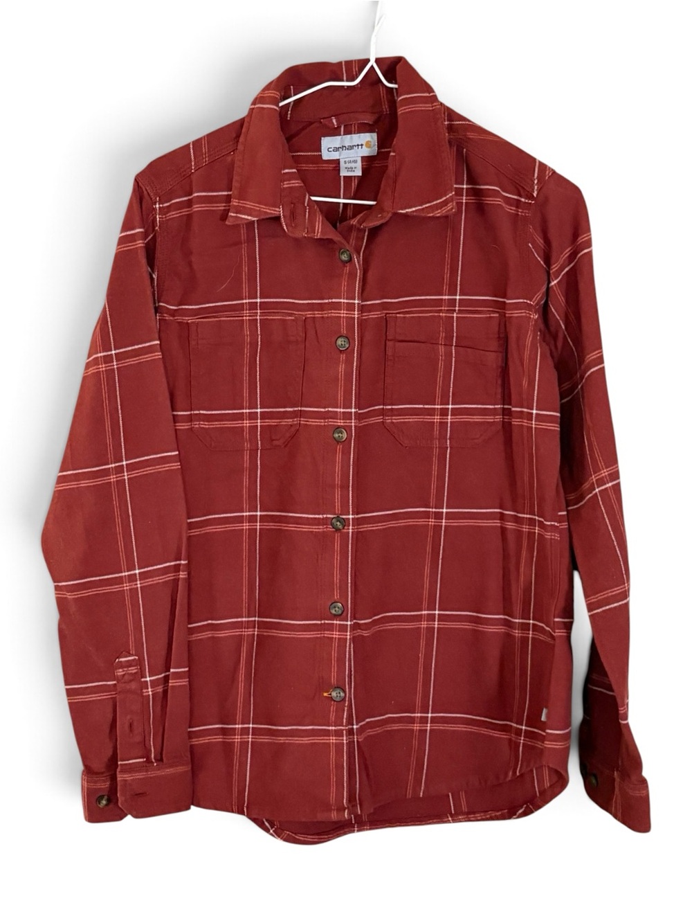 Carhartt Brick Red Flannel Plaid Button-Down Shirt